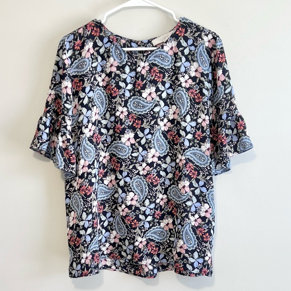 Loft Paisley Floral Print Bell Sleeve Blouse